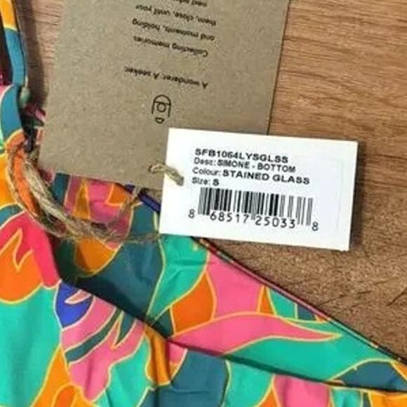 NWT Stone Fox Swim Simone Bikini Cheeky Bottom Stained Glass Print S MultiColors - Picture 10 of 14
